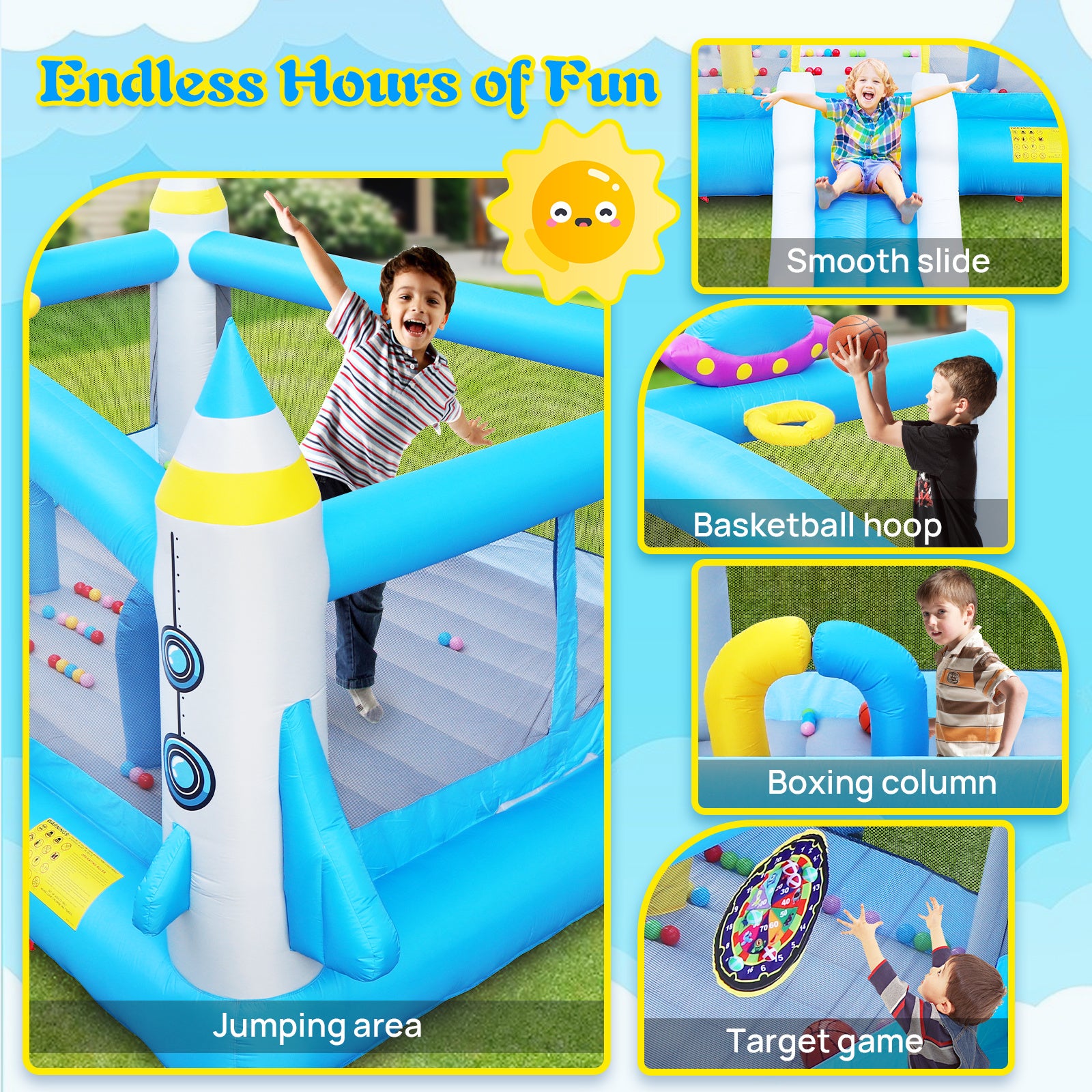 Multifunctional Jump 'n Slide Inflatable Bouncer for Kids Complete Setup with Blower - 198