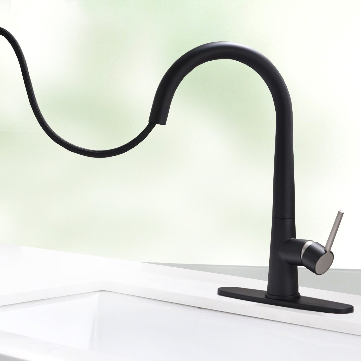 New Kitchen Single Handle pull-out faucet, stainless steel kitchen faucet with pull-out sprayer in Black