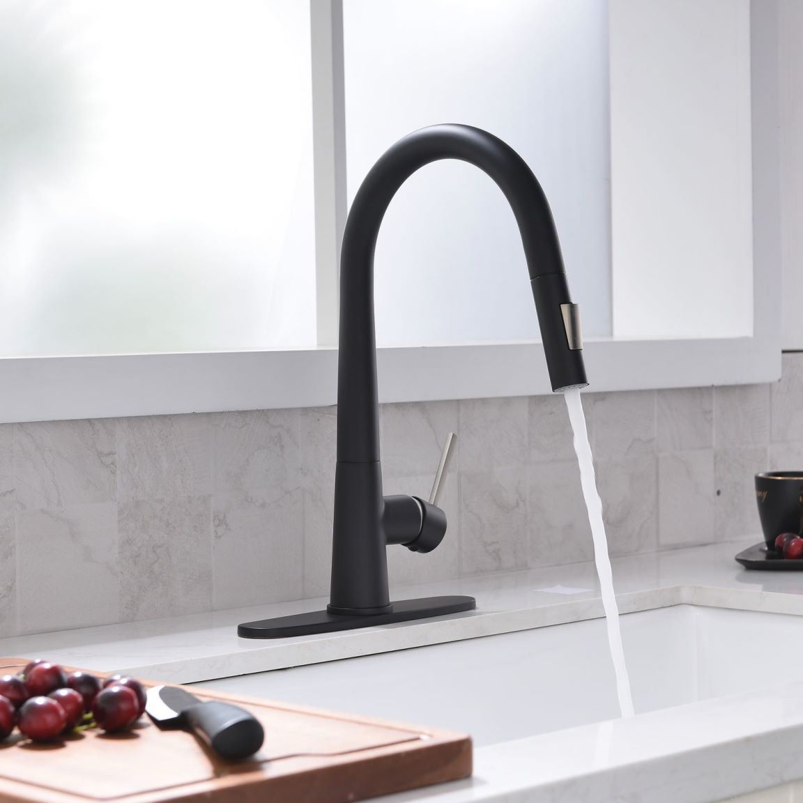 New Kitchen Single Handle pull-out faucet, stainless steel kitchen faucet with pull-out sprayer in Black