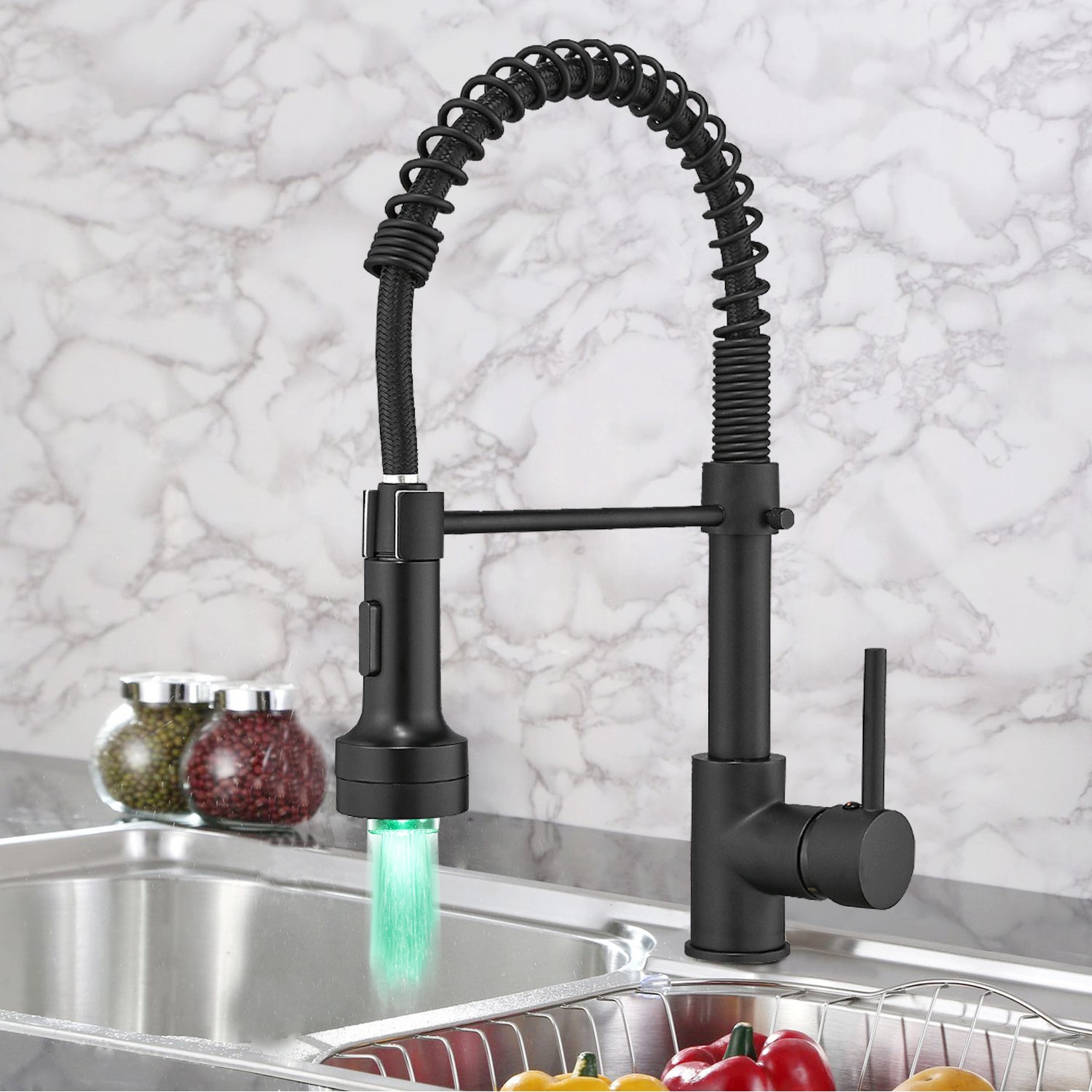 New Single Handle Pull-Down Sprayer LED Kitchen Faucet