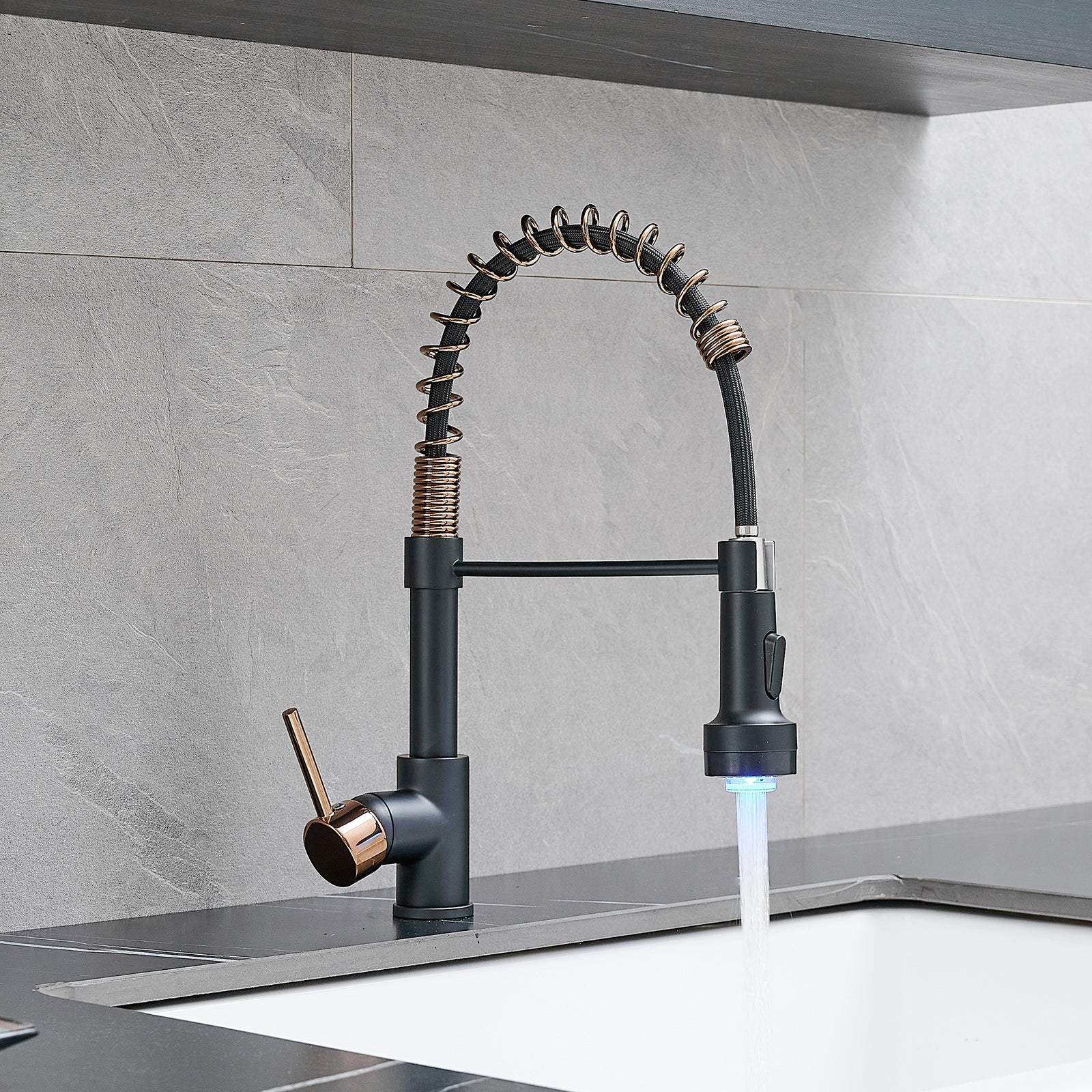 New Single Handle Pull-Down Sprayer LED Kitchen Faucet