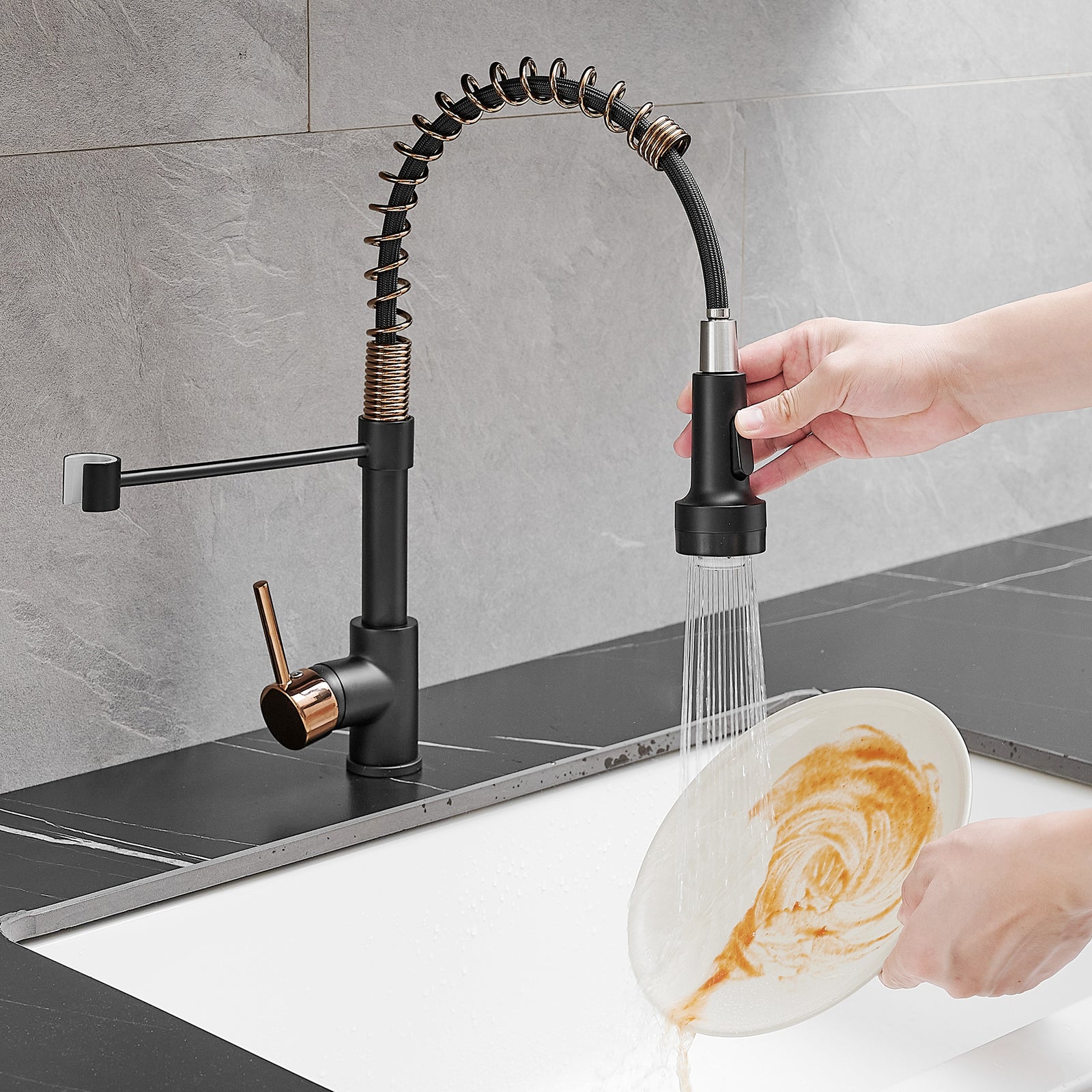New Single Handle Pull-Down Sprayer LED Kitchen Faucet