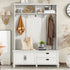 ON-TREND Modern Style Hall Tree with Storage Cabinet and 2 Large Drawers, Widen Mudroom Bench with 5 Coat Hooks, White