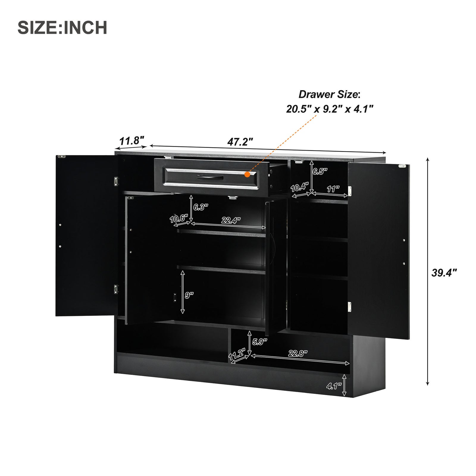 ON-TREND Sleek and Modern Shoe Cabinet with Adjustable Shelves, Minimalist Shoe Storage Organizer with Sturdy Top Surface, Space-saving Design Side Board for Various Sizes of Items, Black
