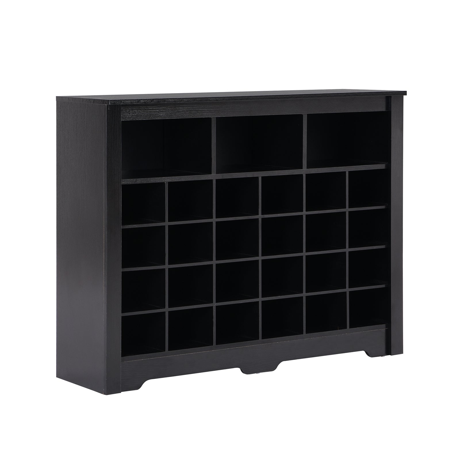 ON-TREND Sleek Design 24 Shoe Cubby Console, Modern Shoe Cabinet with Curved Base, Versatile Sideboard with High-quality for Hallway, Bedroom, Living Room, Black