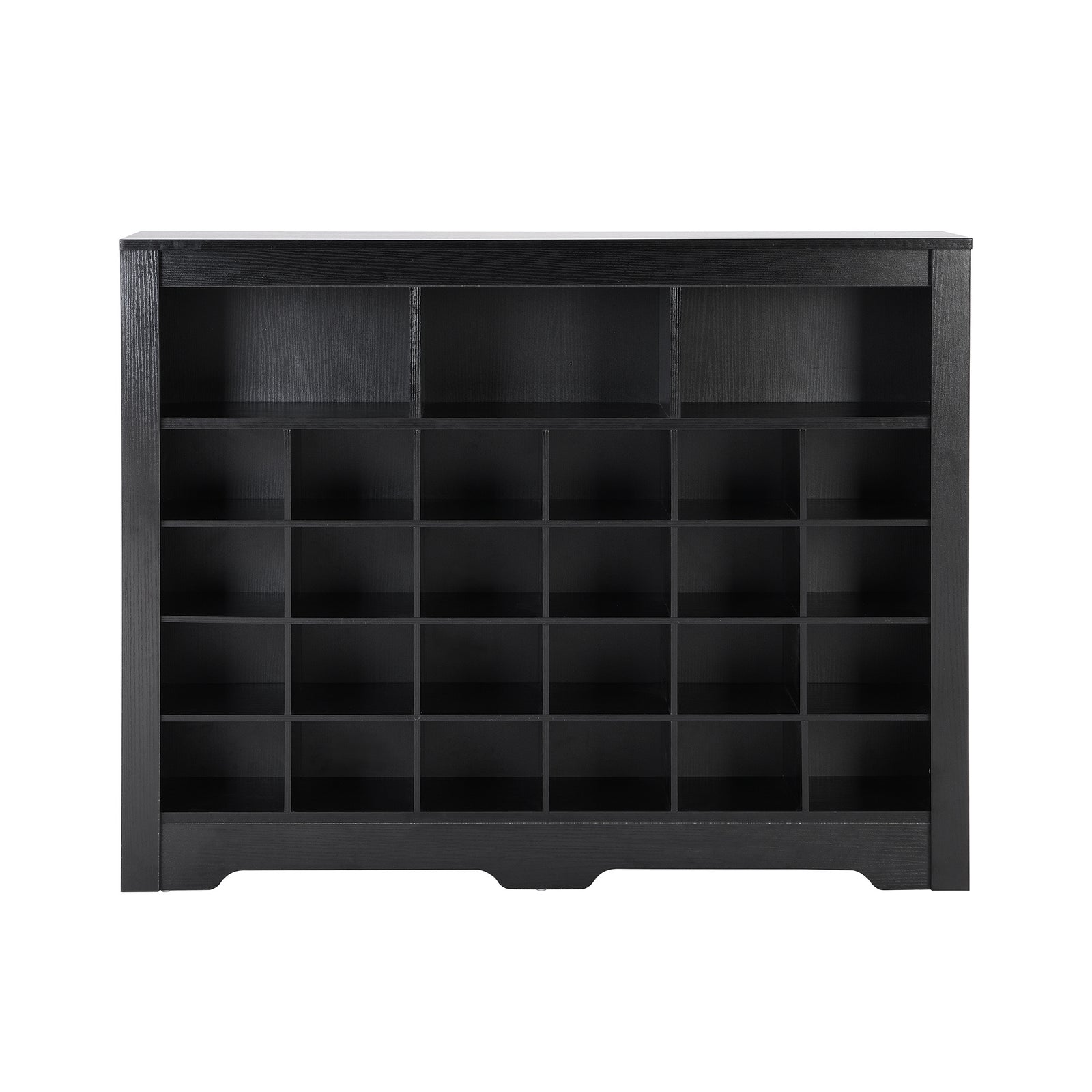 ON-TREND Sleek Design 24 Shoe Cubby Console, Modern Shoe Cabinet with Curved Base, Versatile Sideboard with High-quality for Hallway, Bedroom, Living Room, Black