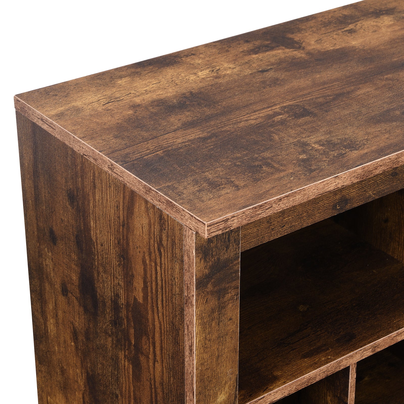 ON-TREND Sleek Design 24 Shoe Cubby Console, Modern Shoe Cabinet with Curved Base, Versatile Sideboard with High-quality for Hallway, Bedroom, Living Room, Rustic Brown