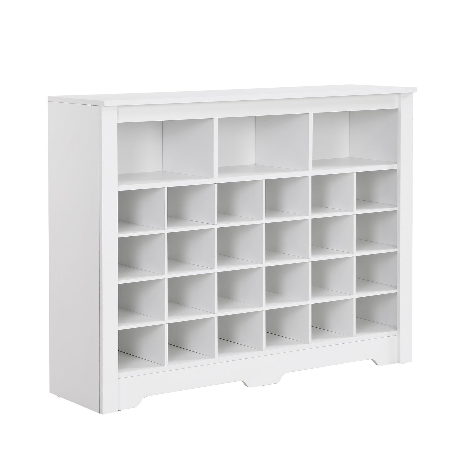 ON-TREND Sleek Design 24 Shoe Cubby Console, Modern Shoe Cabinet with Curved Base, Versatile Sideboard with High-quality for Hallway, Bedroom, Living Room, White