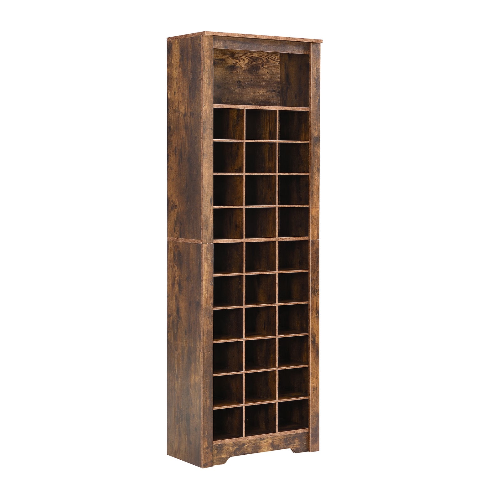 ON-TREND Stylish Design 30 Shoe Cubby Console, Contemporary Shoe Cabinet with Multiple Storage Capacity, Free Standing Tall Cabinet with Versatile Use for Hallway, Bedroom, Rustic Brown