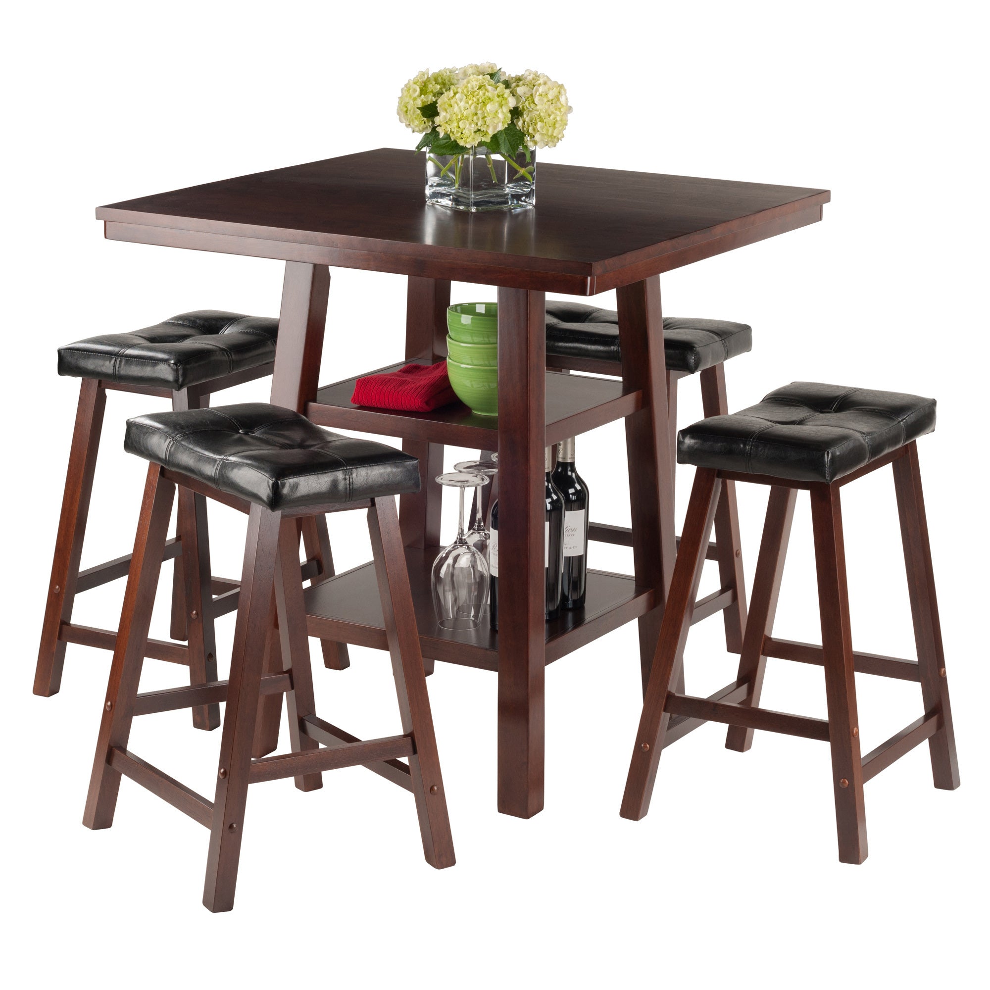 Orlando 3-Pc Set High Table; 2 Shelves w/ 4 Cushion Seat Stools - WoodPoly.com