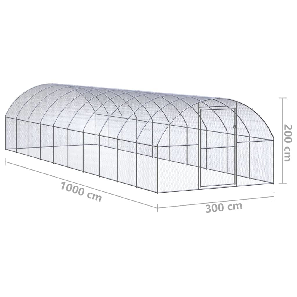 Outdoor Chicken Coop 9.8'x32.8'x6.6' Galvanized Steel