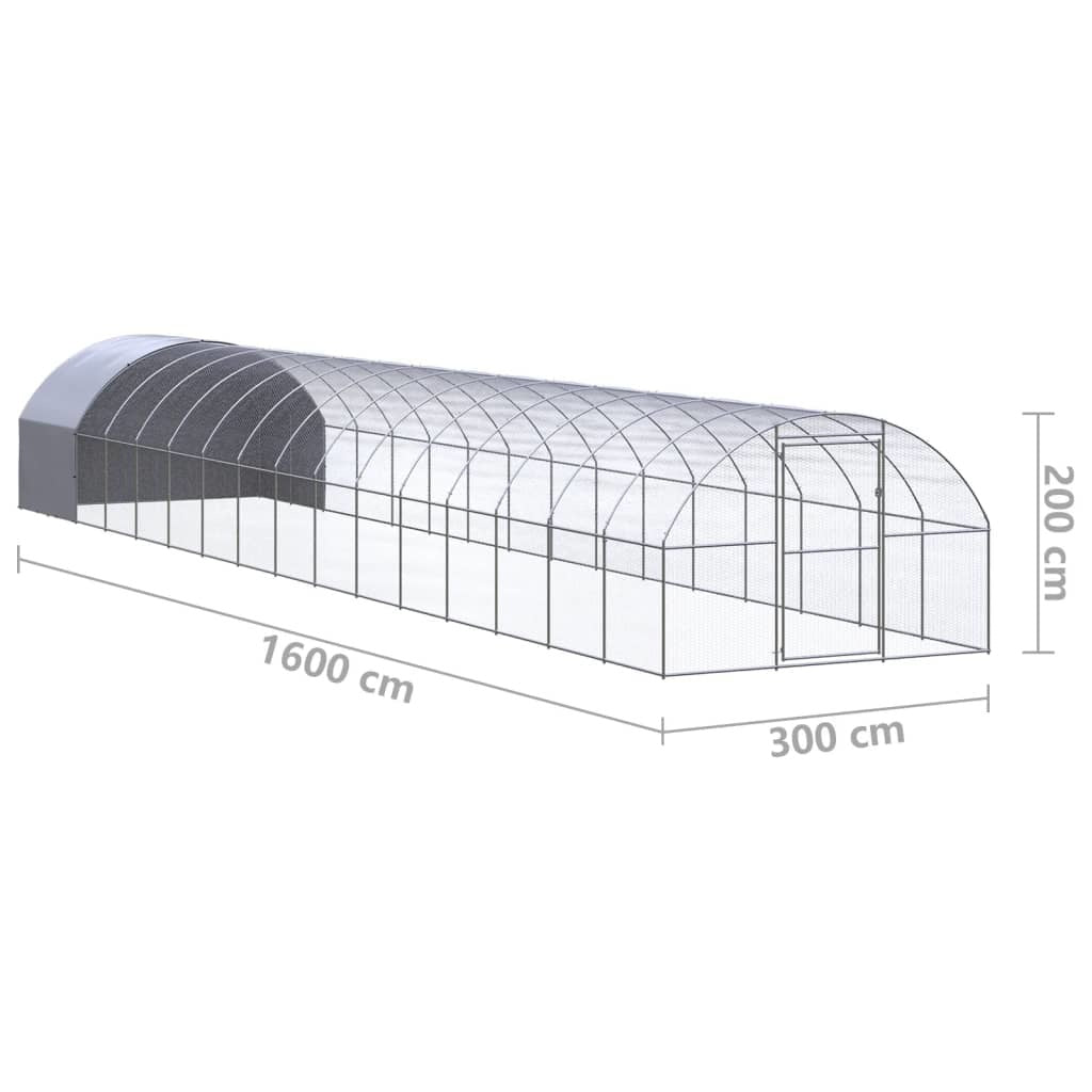 Outdoor Chicken Coop 9.8'x52.5'x6.6' Galvanized Steel