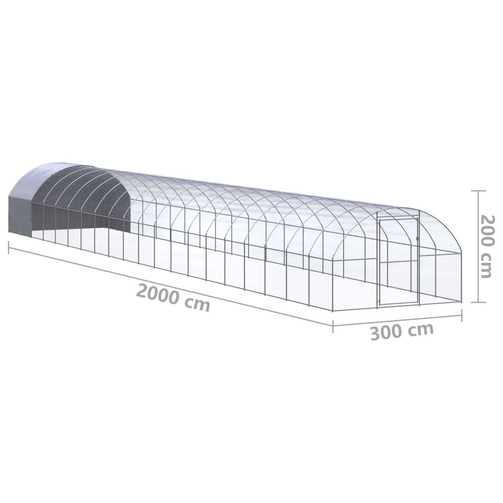 Outdoor Chicken Coop 9.8'x65.6'x6.6' Galvanized Steel