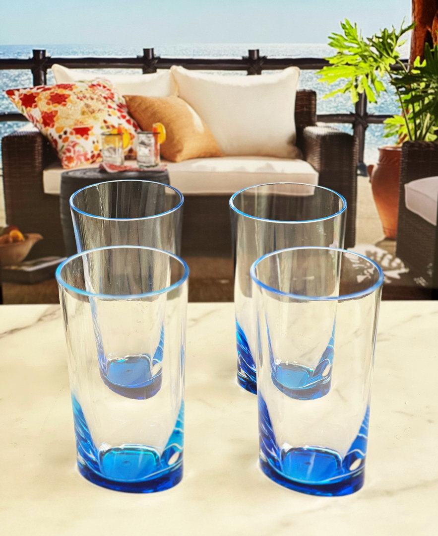 Oval Halo Acrylic Glasses Drinking Set of 4 Hi Ball (15oz), Plastic Drinking Glasses, BPA Free Cocktail Glasses, Drinkware Set, Plastic Water Tumblers