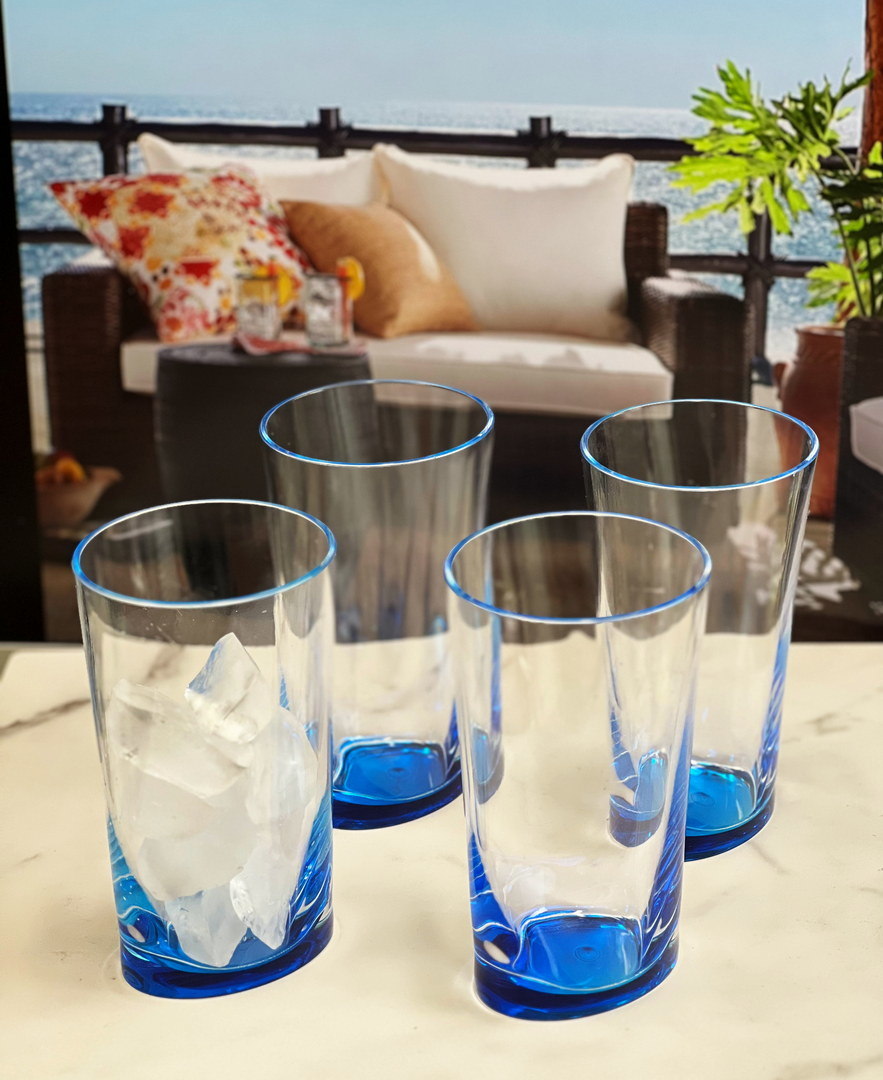 Oval Halo Acrylic Glasses Drinking Set of 4 Hi Ball (15oz), Plastic Drinking Glasses, BPA Free Cocktail Glasses, Drinkware Set, Plastic Water Tumblers