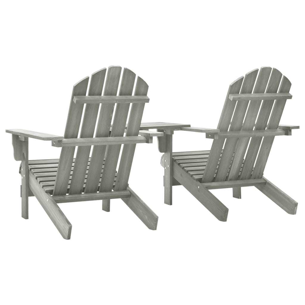 Patio Adirondack Chairs with Tea Table Solid Wood Fir Gray