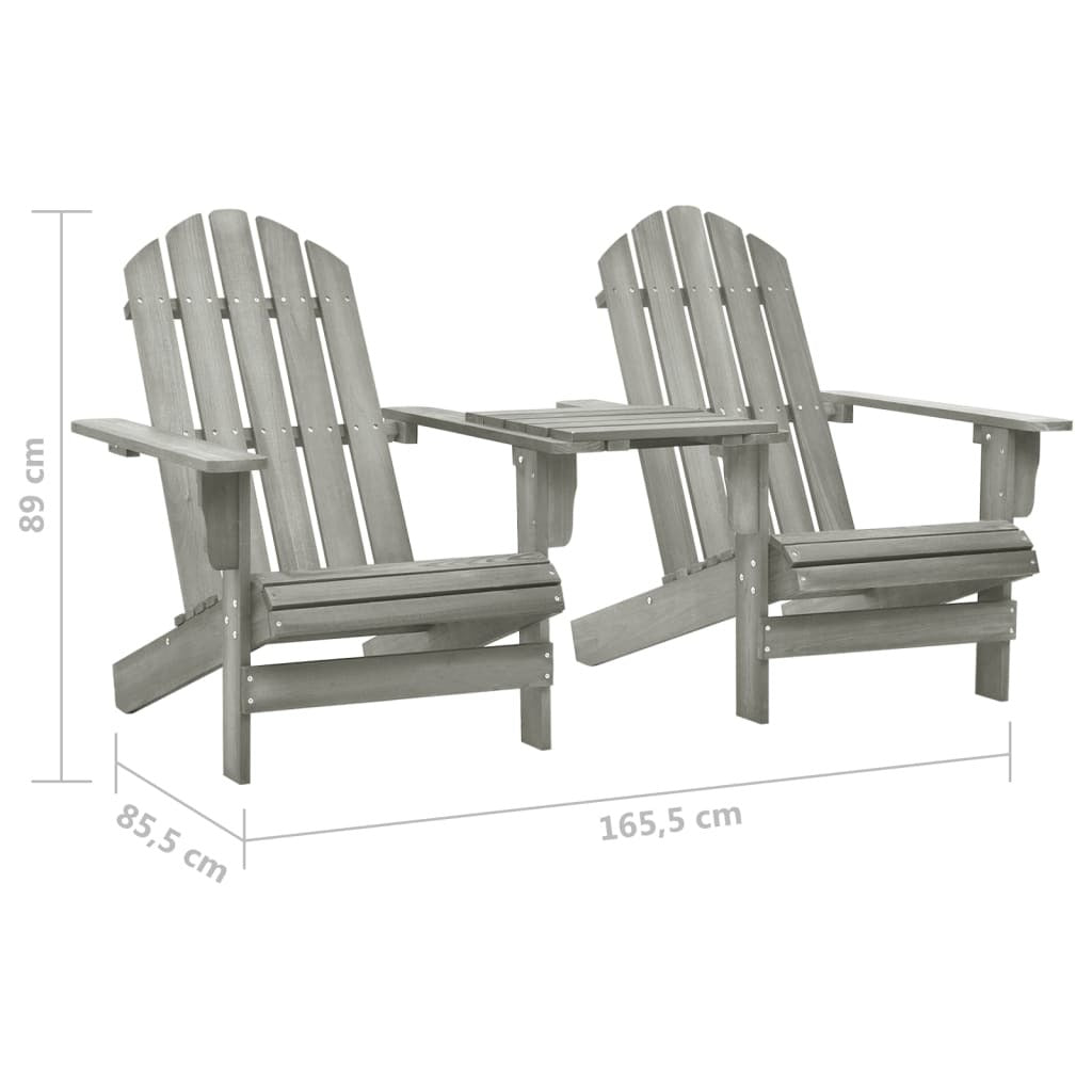 Patio Adirondack Chairs with Tea Table Solid Wood Fir Gray