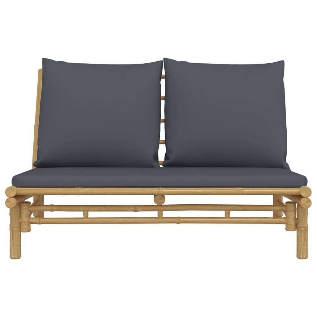 Patio Bench with Dark Gray Cushions Bamboo