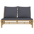Patio Bench with Dark Gray Cushions Bamboo