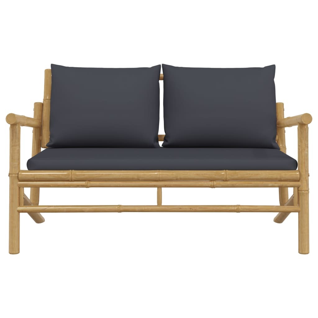 Patio Bench with Dark Gray Cushions Bamboo