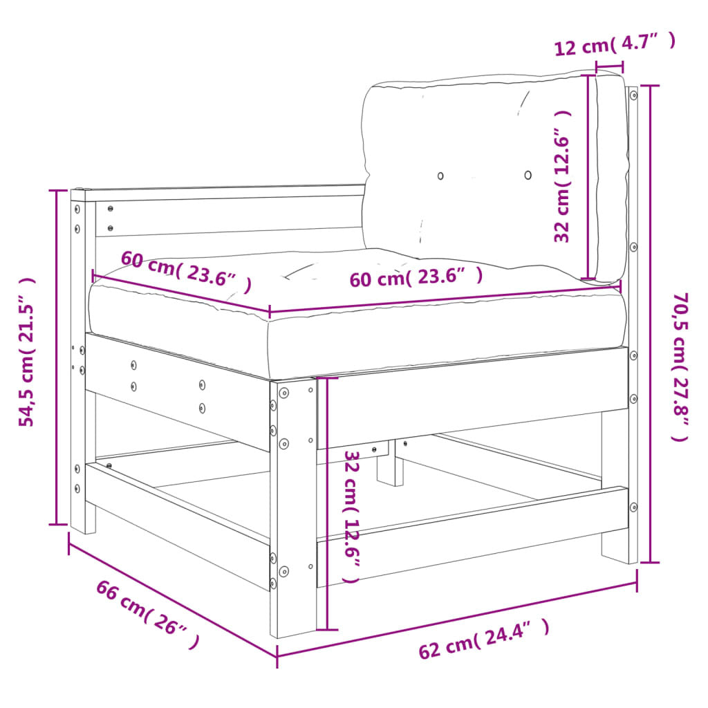 Patio Chair with Cushions White Solid Wood Pine