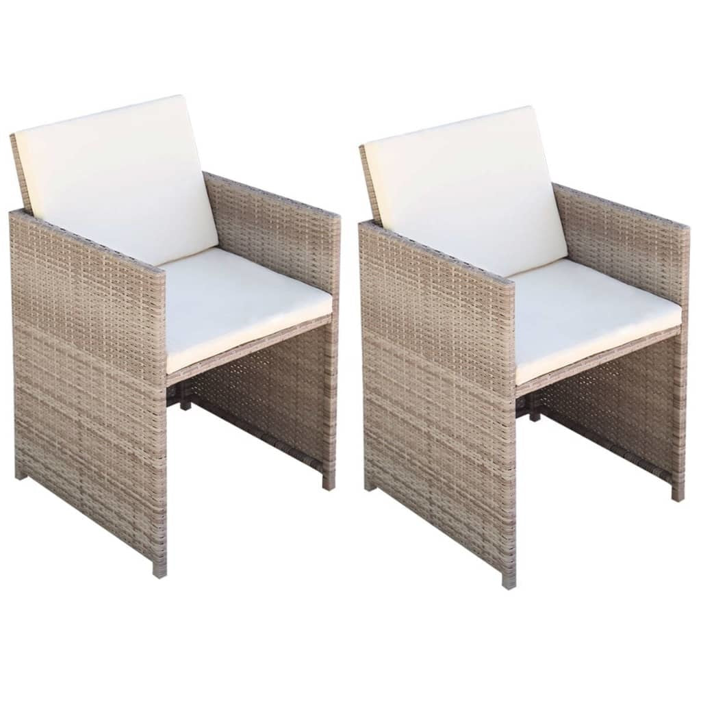 Patio Chairs 2 pcs with Cushions and Pillows Poly Rattan Beige