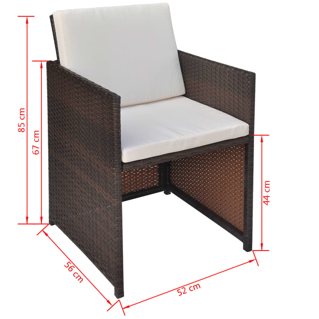 Patio Chairs 2 pcs with Cushions and Pillows Poly Rattan Brown