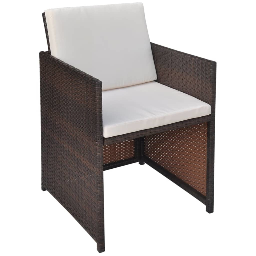 Patio Chairs 2 pcs with Cushions and Pillows Poly Rattan Brown