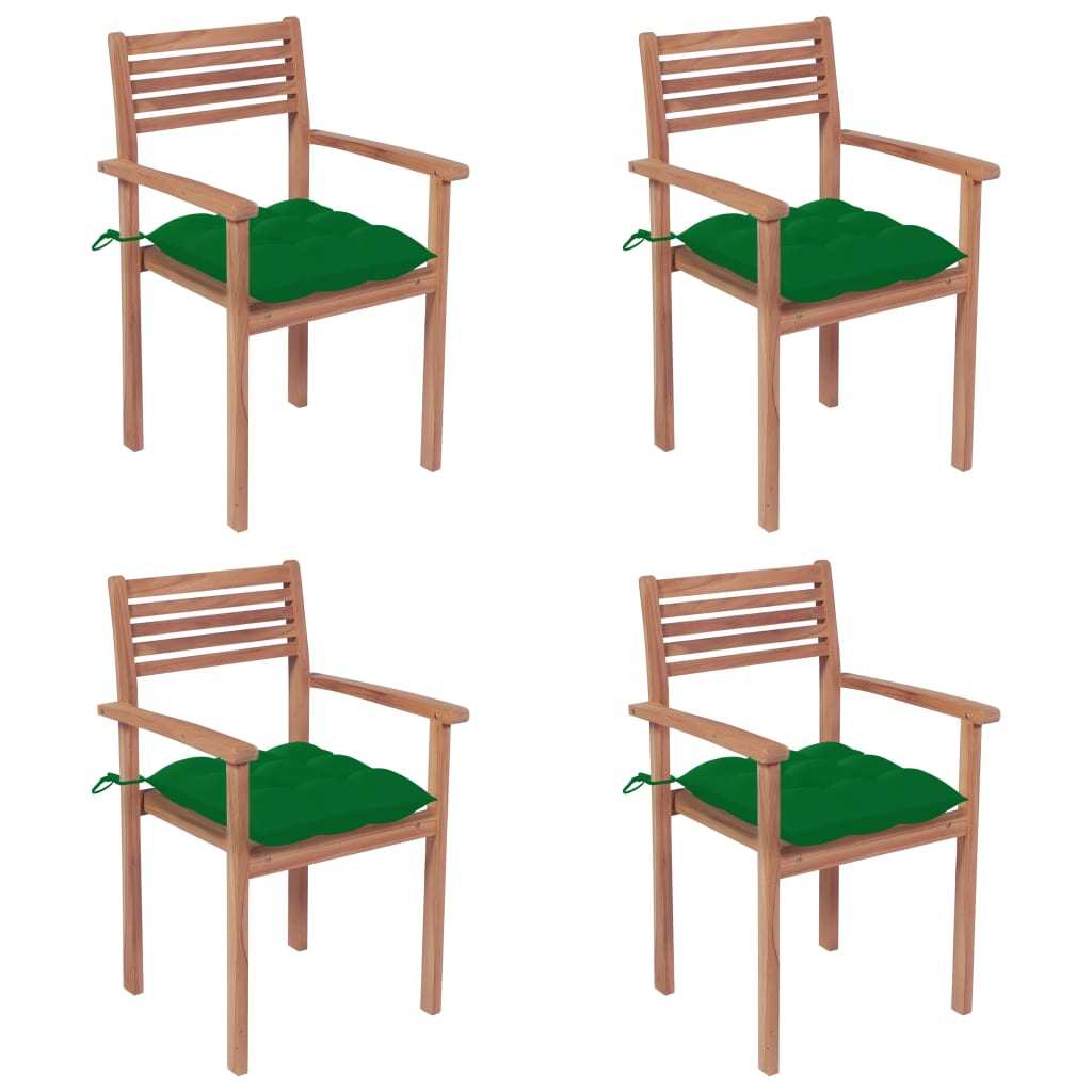 Patio Chairs 4 pcs with Green Cushions Solid Teak Wood - WoodPoly.com
