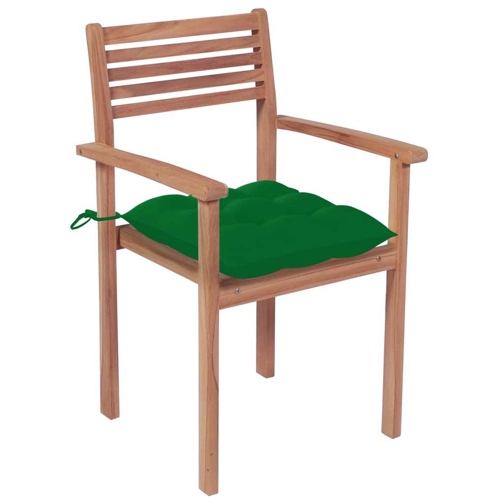 Patio Chairs 4 pcs with Green Cushions Solid Teak Wood - WoodPoly.com