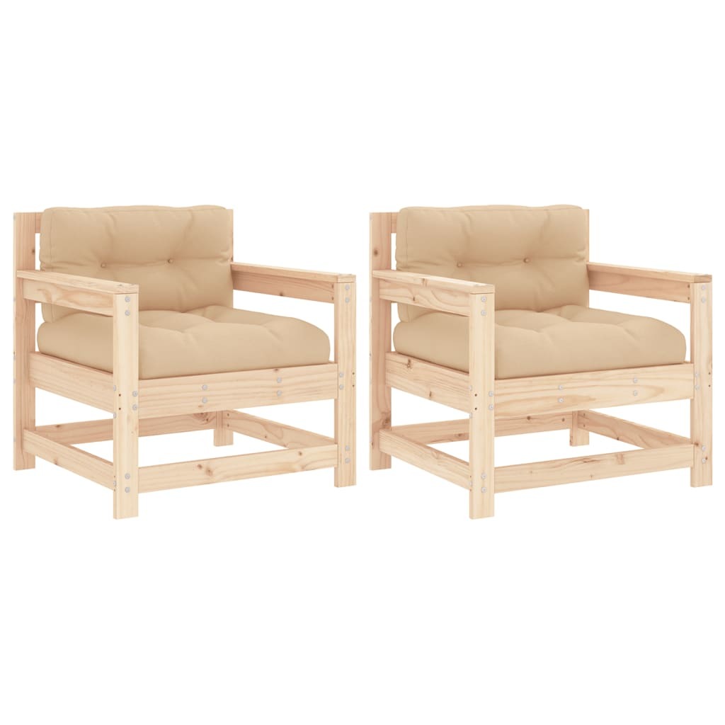 Patio Chairs with Cushions 2 pcs Solid Wood Pine