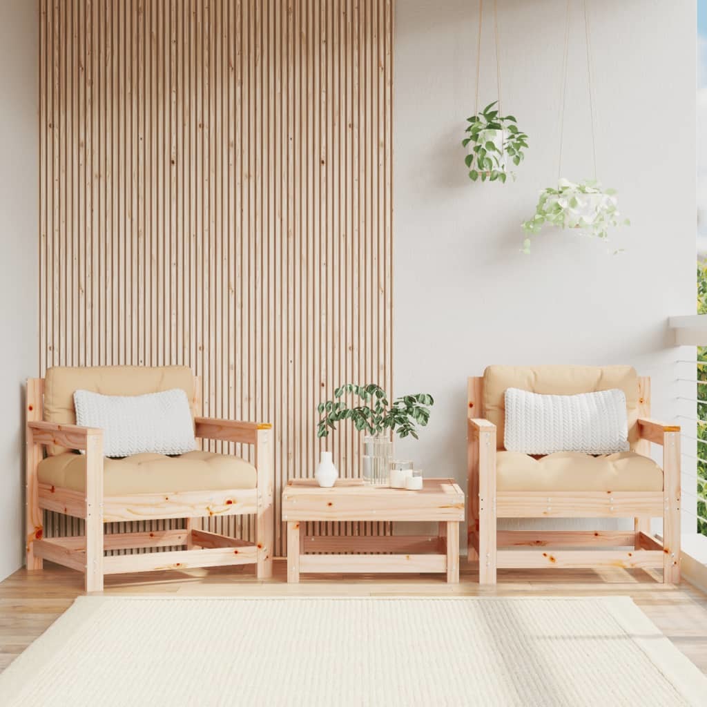 Patio Chairs with Cushions 2 pcs Solid Wood Pine