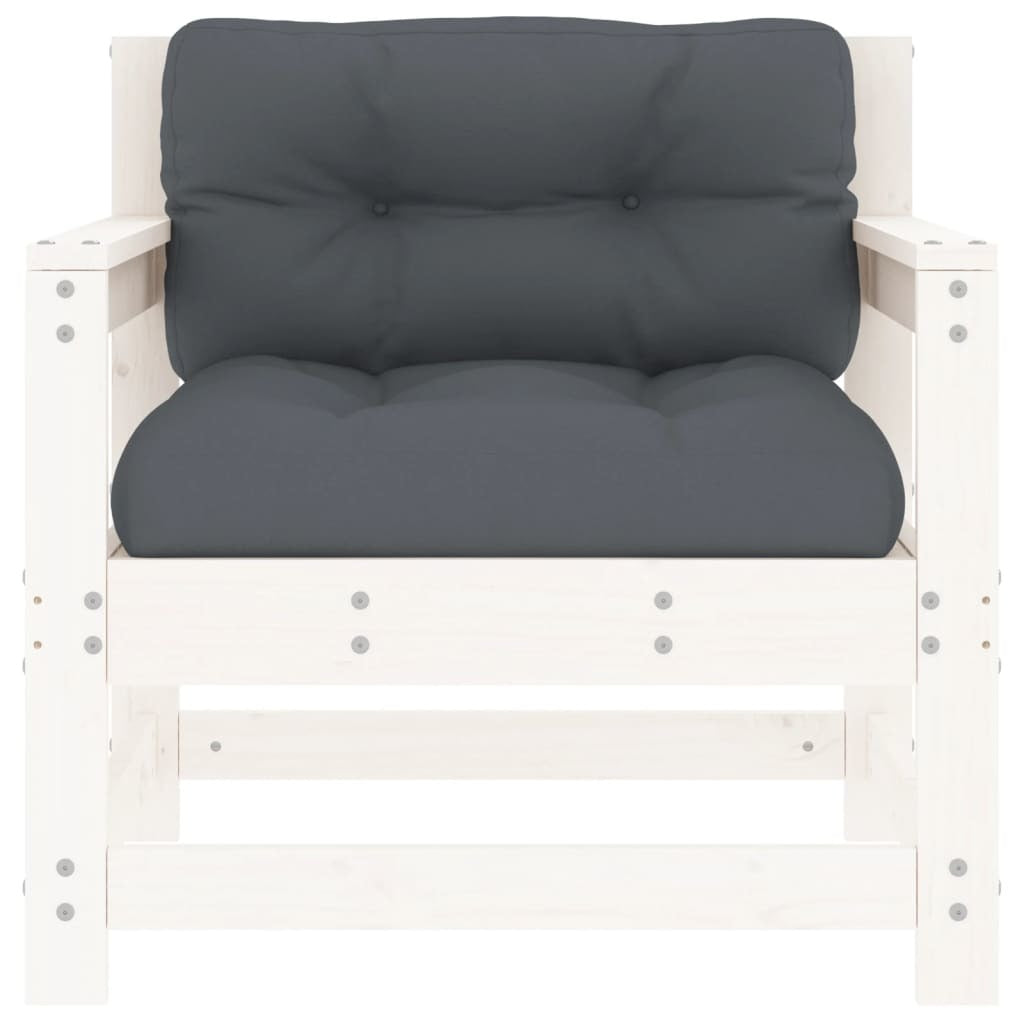 Patio Chairs with Cushions 2 pcs White Solid Wood Pine