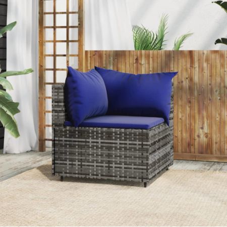 Patio Corner Sofa with Cushions Gray Poly Rattan