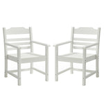 Patio Dining Chair with Armset Set of 2, Pure White with Imitation Wood Grain Wexture,HIPS Material