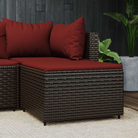 Patio Footrest with Cushion Brown Poly Rattan