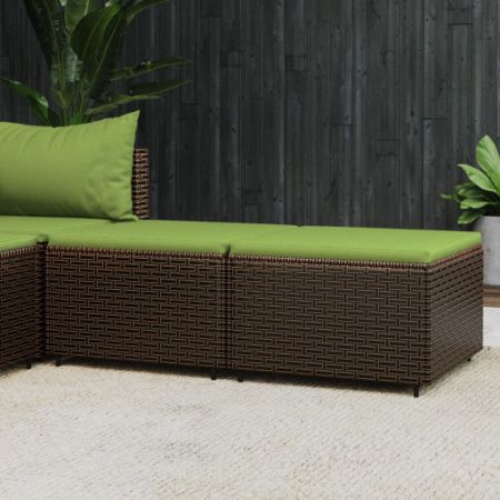 Patio Footrests with Cushions 2 pcs Brown Poly Rattan