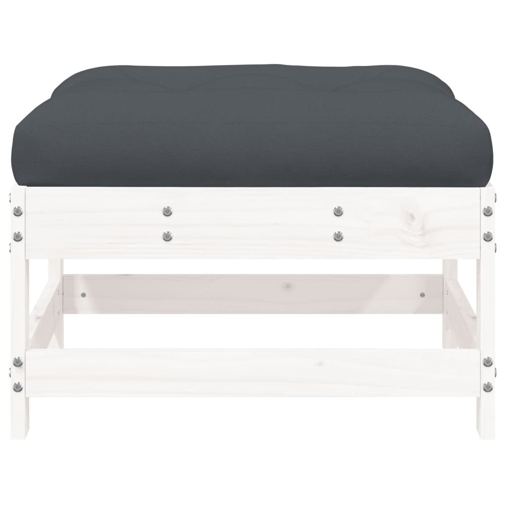 Patio Footstool with Cushion White Solid Wood Pine