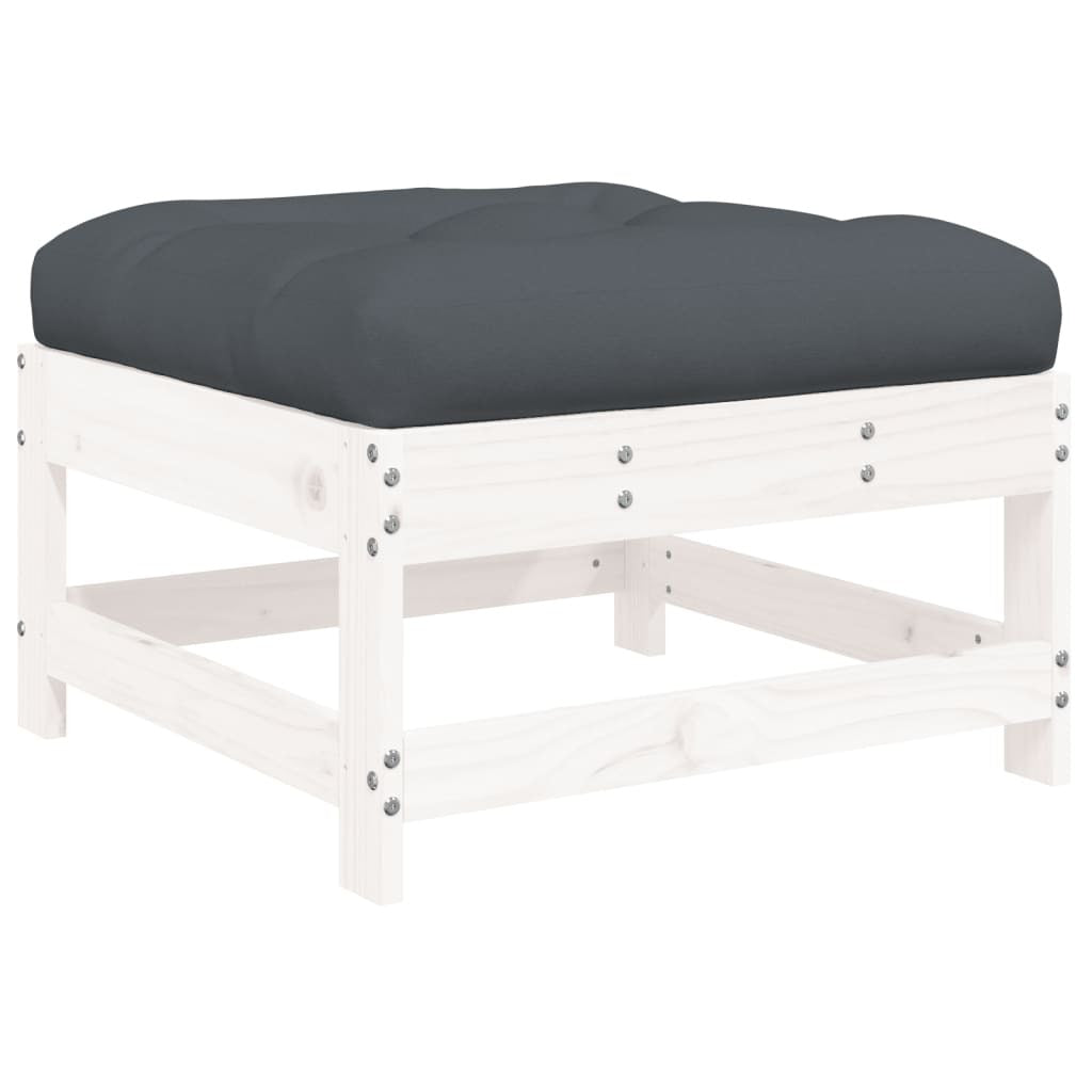 Patio Footstool with Cushion White Solid Wood Pine