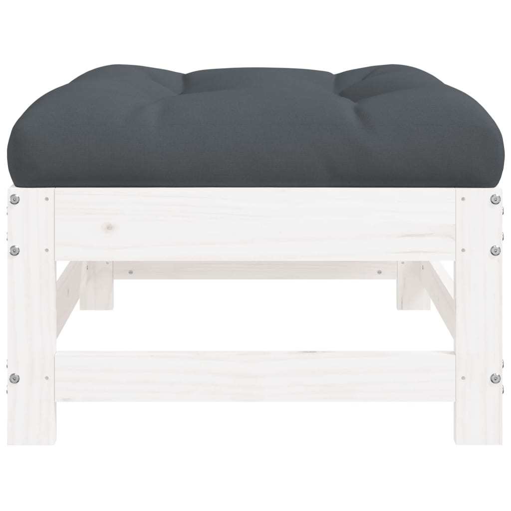 Patio Footstool with Cushion White Solid Wood Pine