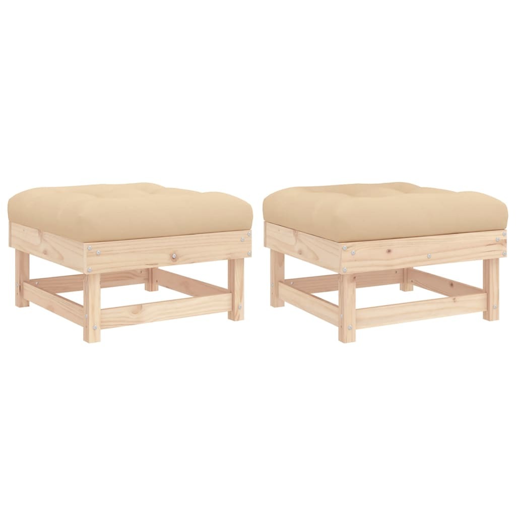 Patio Footstools with Cushions 2pcs Solid Wood Pine