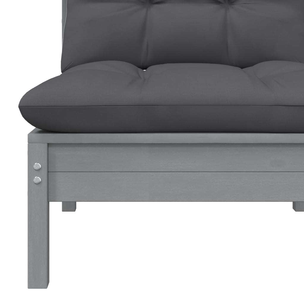 Patio Middle Sofa with Anthracite Cushions Gray Solid Pinewood