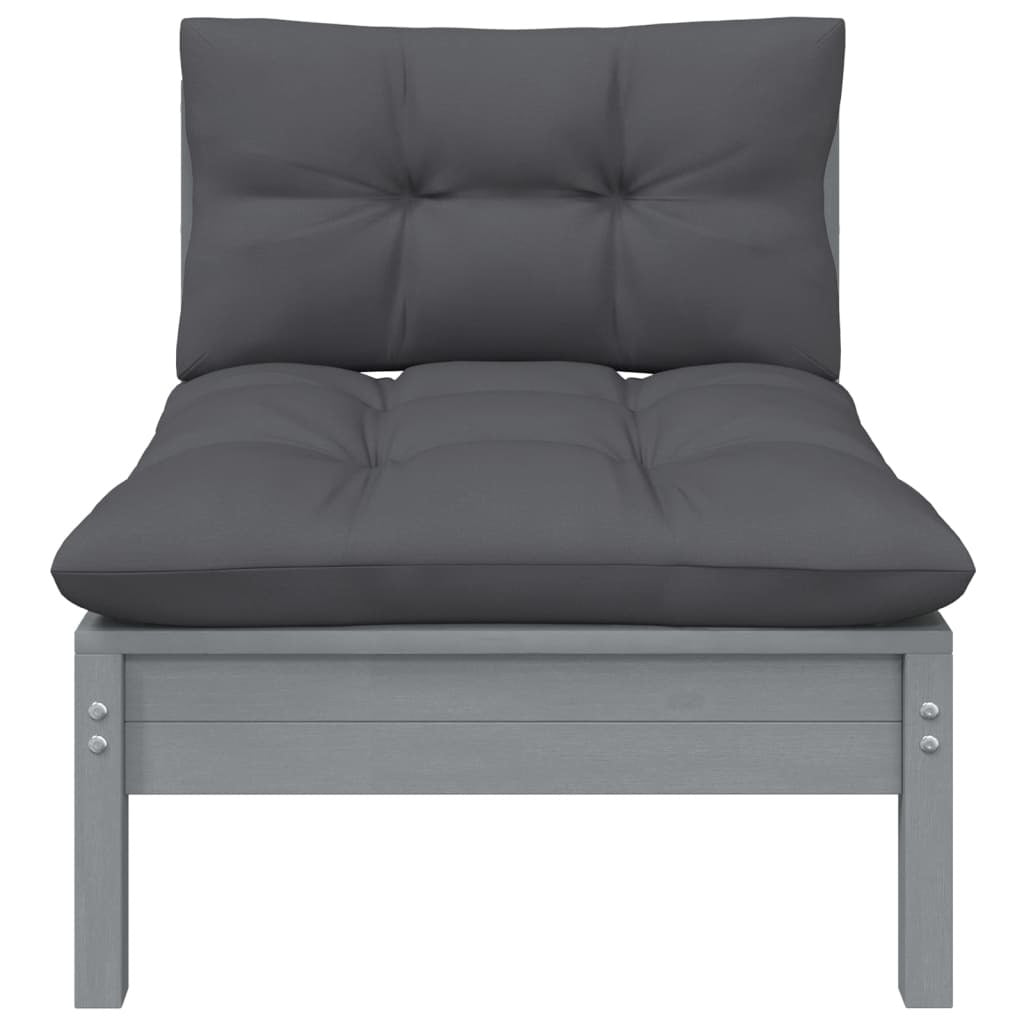 Patio Middle Sofa with Anthracite Cushions Gray Solid Pinewood