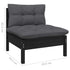 Patio Middle Sofa with Cushions Black Solid Pinewood
