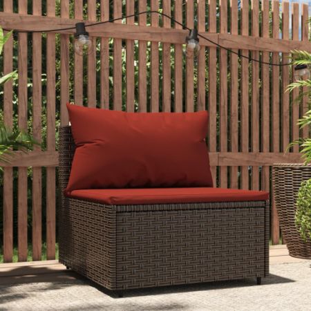 Patio Middle Sofa with Cushions Brown Poly Rattan