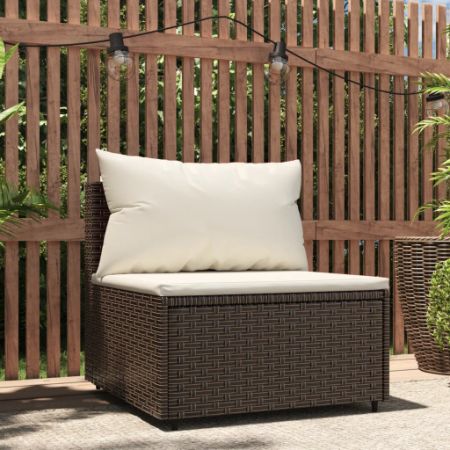 Patio Middle Sofa with Cushions Brown Poly Rattan