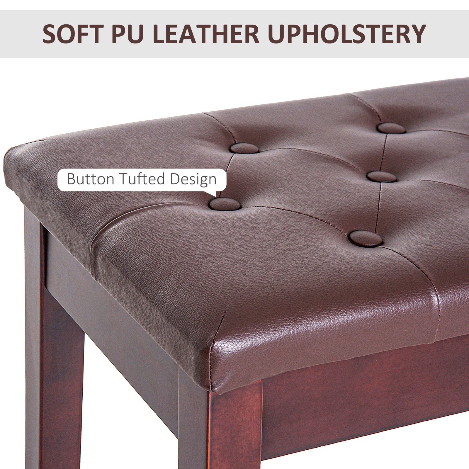 Piano Bench, Duet Piano Chair with Faux Leather Padded Cushion and Wooden Frame, Button Tufted Keyboard Bench, Brown