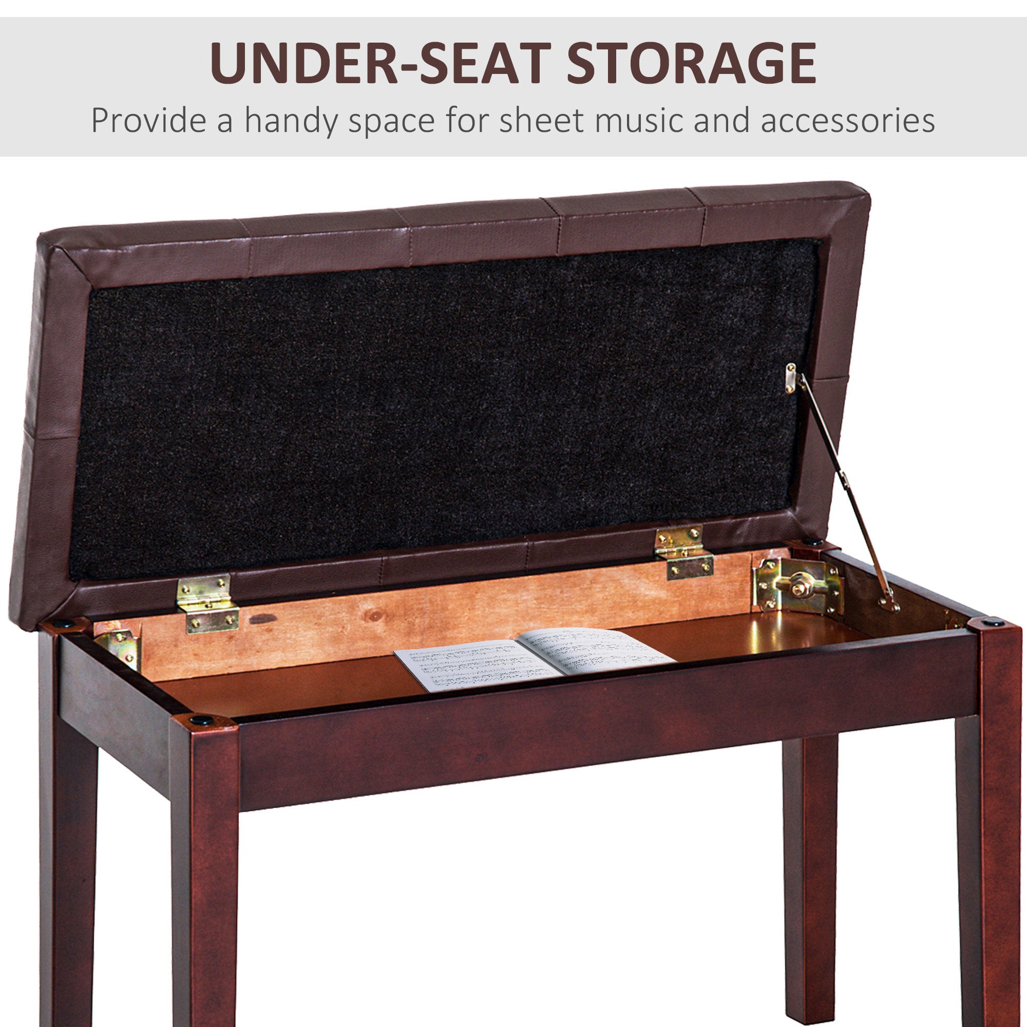 Piano Bench, Duet Piano Chair with Faux Leather Padded Cushion and Wooden Frame, Button Tufted Keyboard Bench, Brown