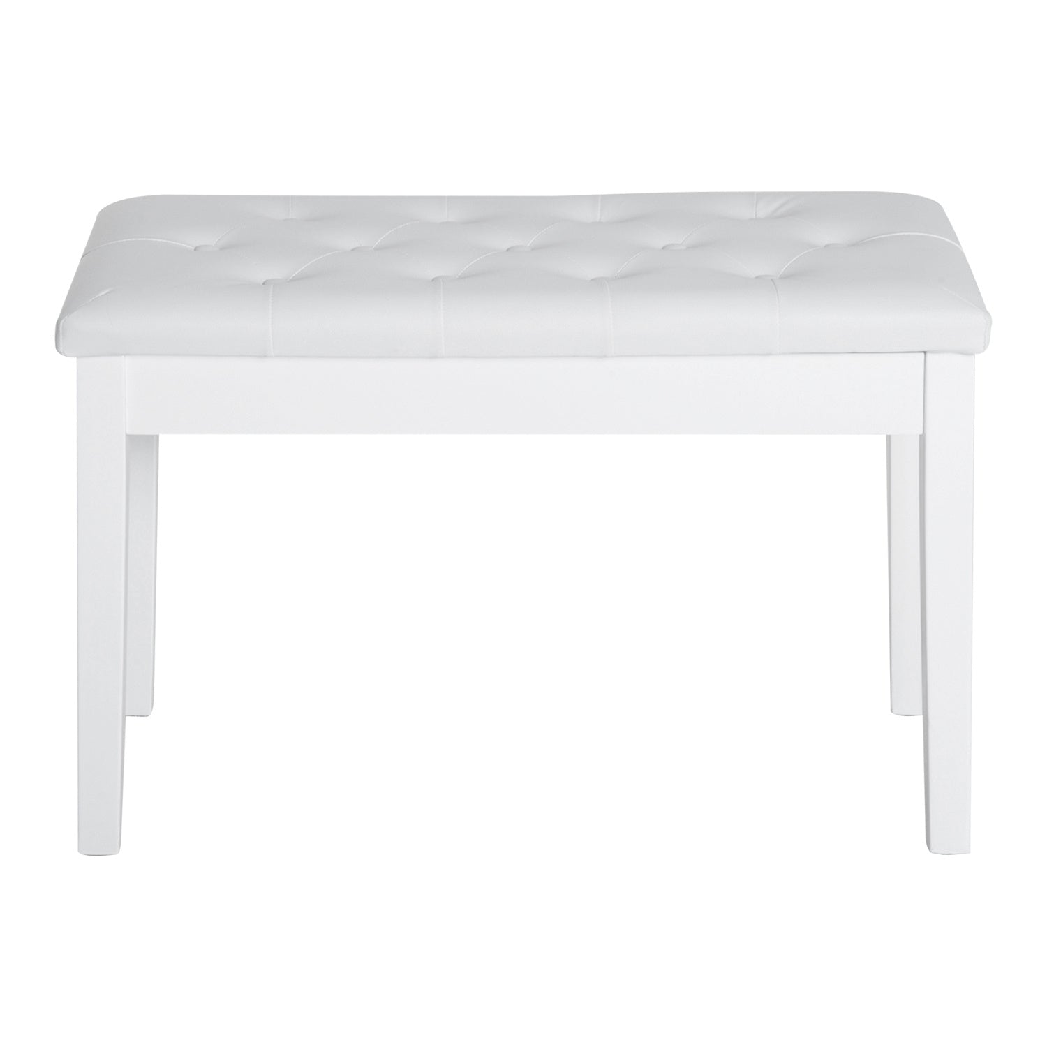 Piano Bench, Duet Piano Chair with Faux Leather Padded Cushion and Wooden Frame, Button Tufted Keyboard Bench, White