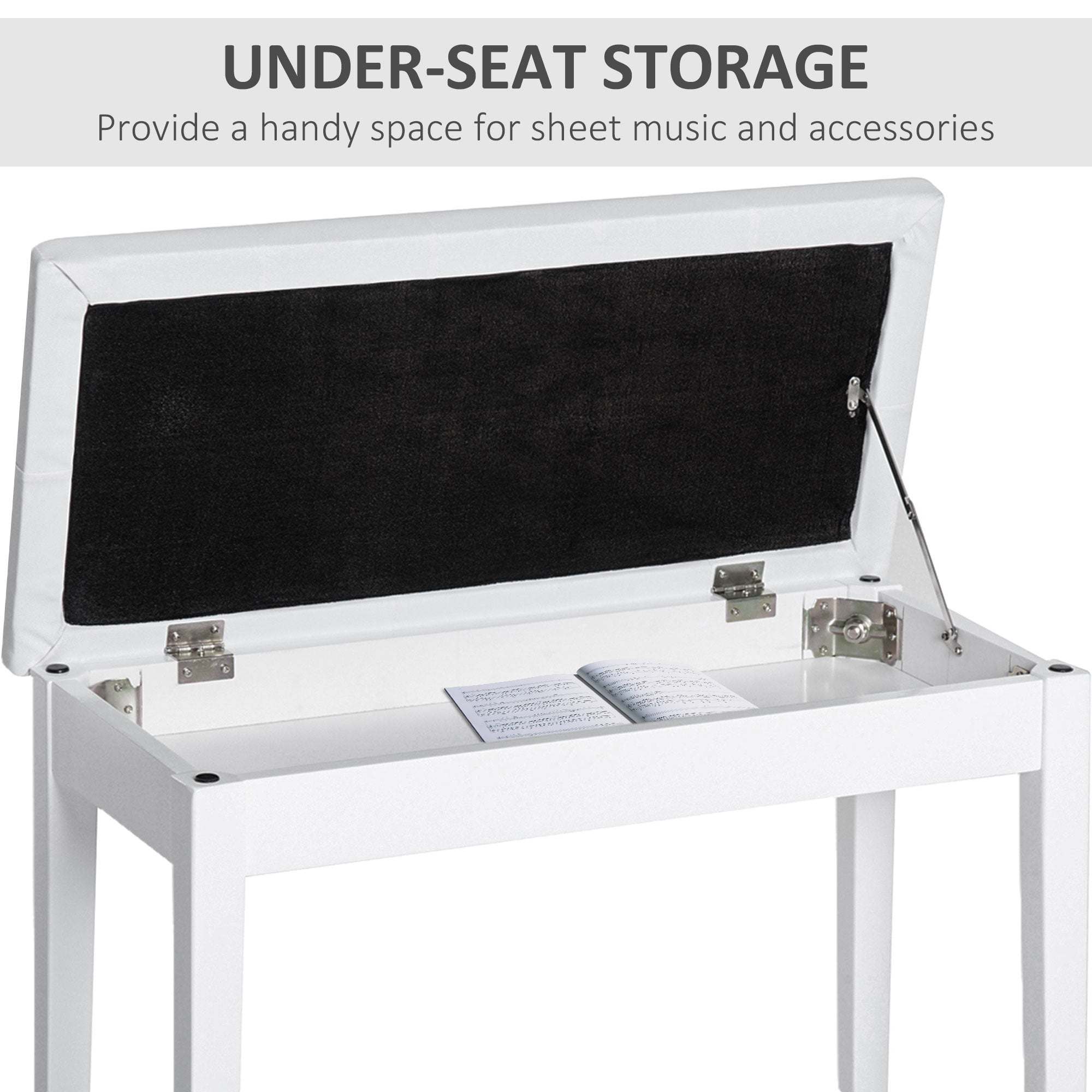 Piano Bench, Duet Piano Chair with Faux Leather Padded Cushion and Wooden Frame, Button Tufted Keyboard Bench, White